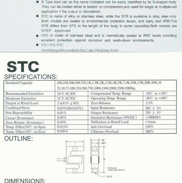 美國(guó)世銓CELTRON STC-5KG 稱(chēng)重傳感器技術(shù)參數(shù)圖